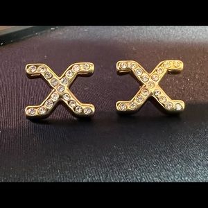 Erwin Pearl Gold Tone X shaped earrings with diamonds